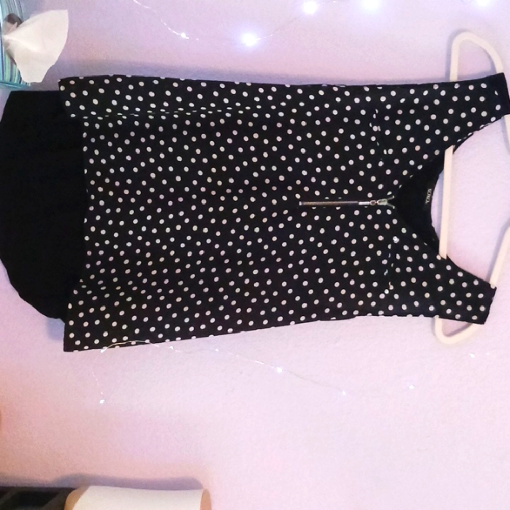 Shirt large black with white polkadots